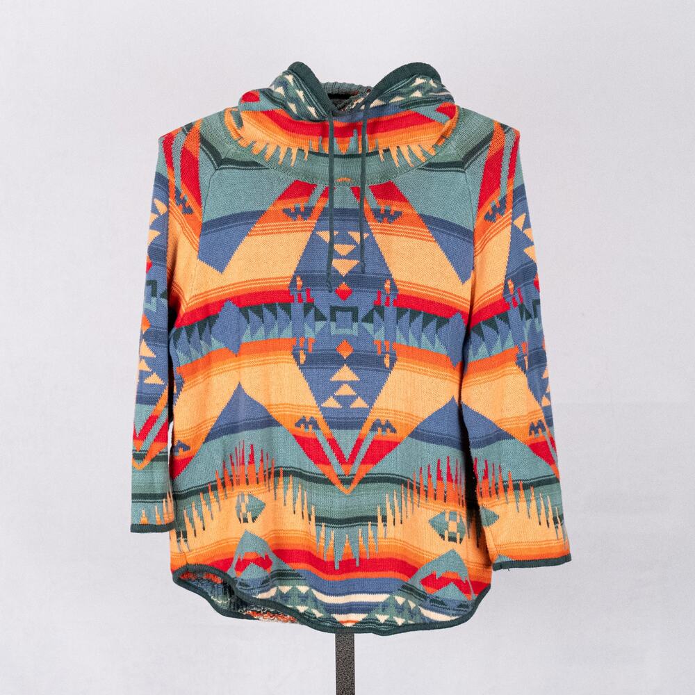 Chaps Women's Southwestern Aztec Sweater LARGE Rainbow Colorful Tribal Ranchwear